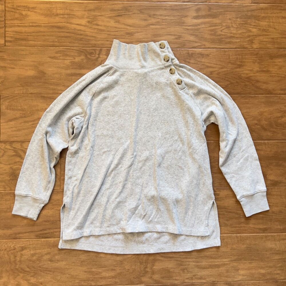 J.Crew Tunic Sweatshirt Size S Heather Gray Wide Button-Collar Cloudspun Fleece